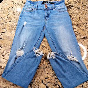 Size 9 X 27 Kendall Kylie Ultra Babe Skinny Ankle Blue Womens Jeans Distressed